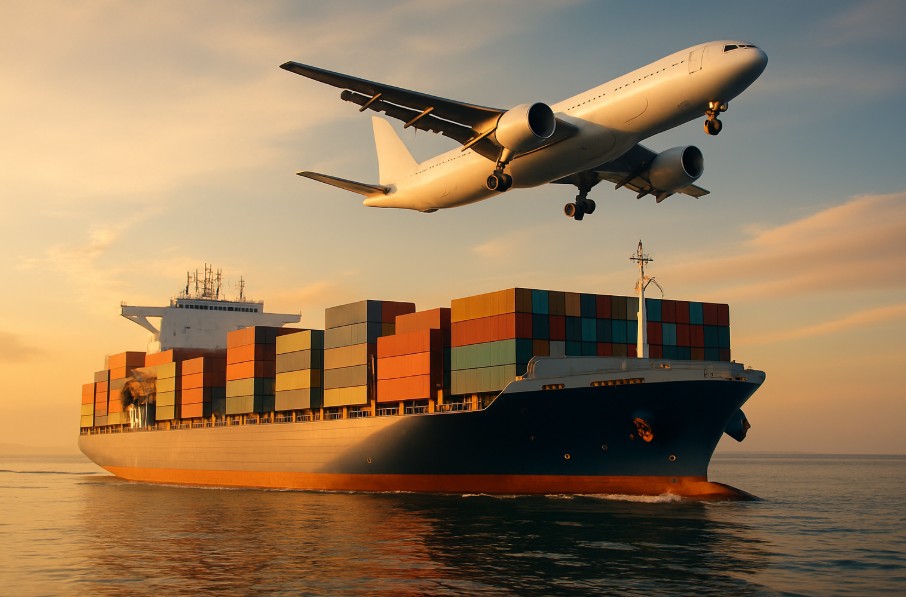 Home cargo ship and airlplane